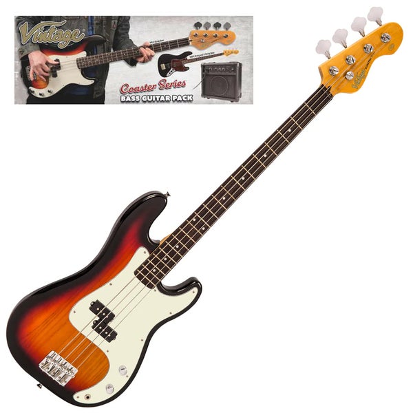 Vintage VIP-V40SB Coaster Series 3-Tone Sunburst Bass Pack with Amplifier