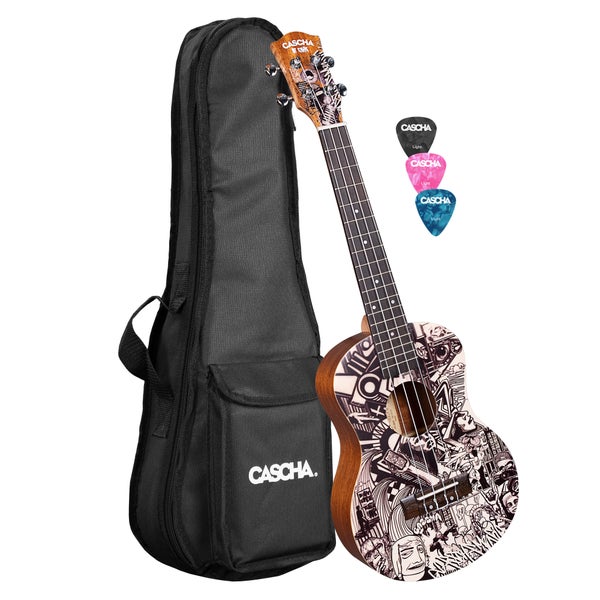 Cascha HH 2609 Art Series Sketch Tenor Ukulele with Solid Spruce Soundboard and Gig Bag