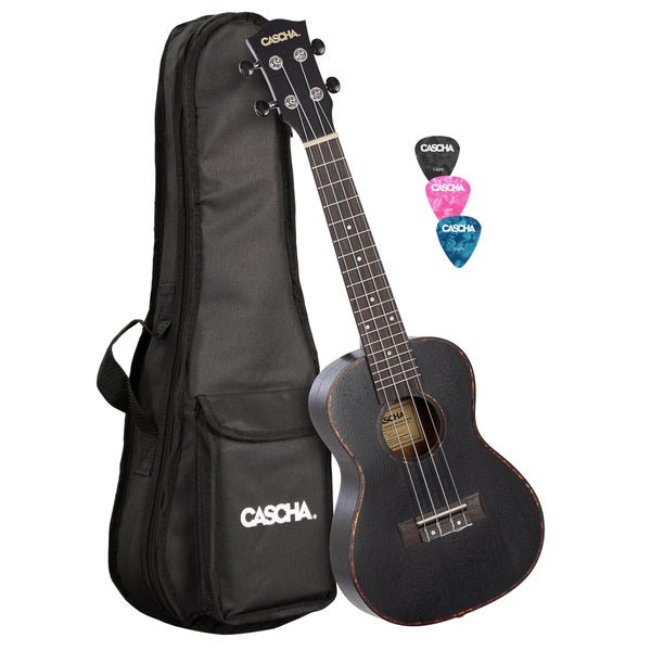 Cascha HH 2300L Left-Handed Concert Ukulele with Gig Bag (Black)