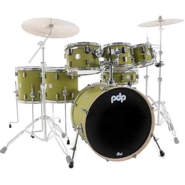 PDP Drums PD805484 Concept Maple Finish Ply Satin Olive 7-Piece Shell Set