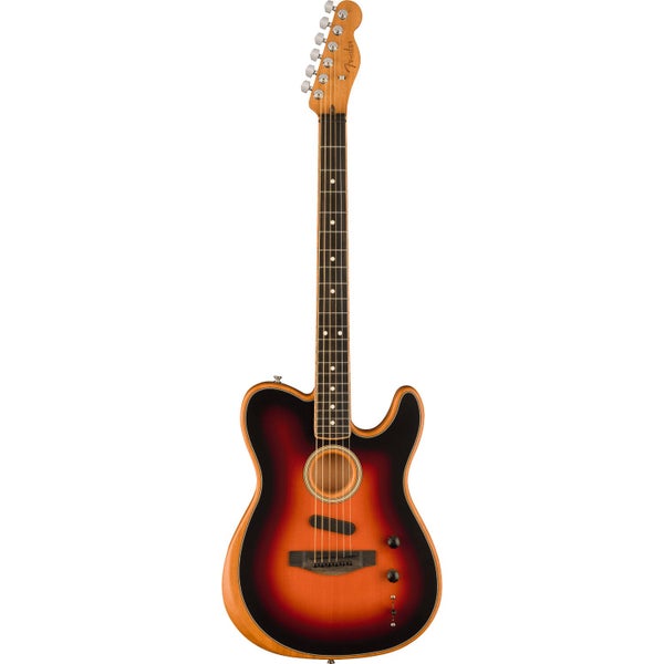 Fender American Acoustasonic Telecaster 3-Color Sunburst CHB EB guitare électro-acoustique avec housse Deluxe