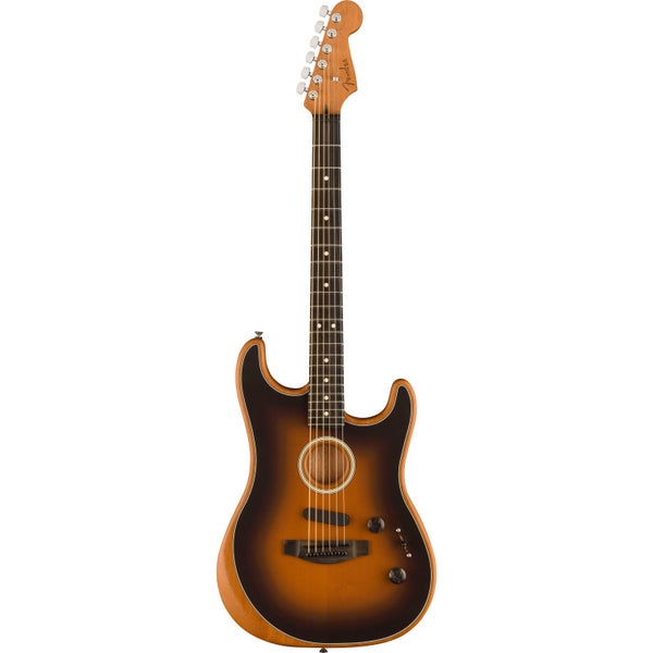 Fender American Acoustasonic Stratocaster 2-Color Sunburst EB guitare électro-acoustique avec housse Deluxe