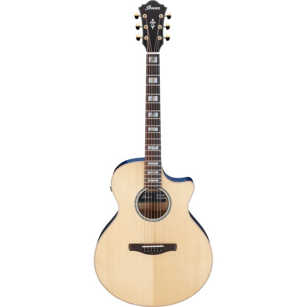 Ibanez AE390 Natural High Gloss Top / Aqua Blue Back & Sides Electro-Acoustic Guitar