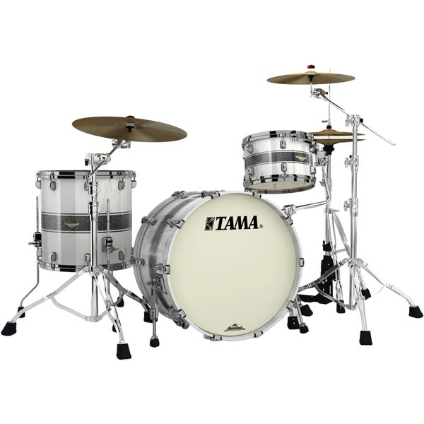 Tama MA32CZBNS-SSR Starclassic Maple Silver Snow Racing Stripe 3-Piece Shell Set with Black Nickel Hardware