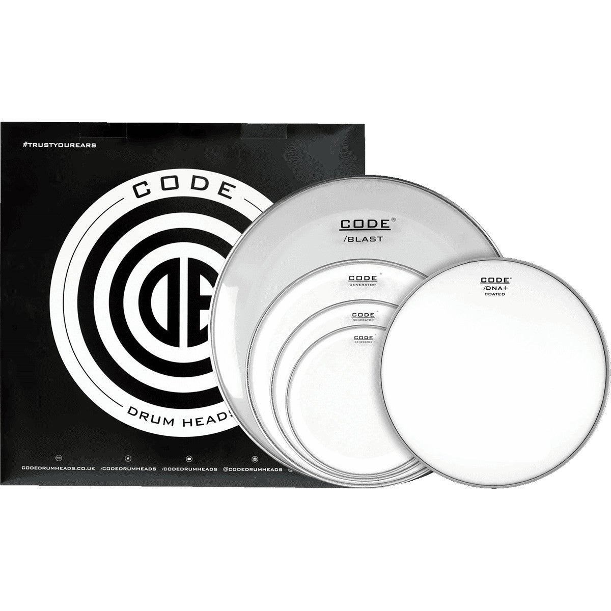Code Drum Heads Generator Clear Fusion Set 10-12-14-14-20 | Bax Music