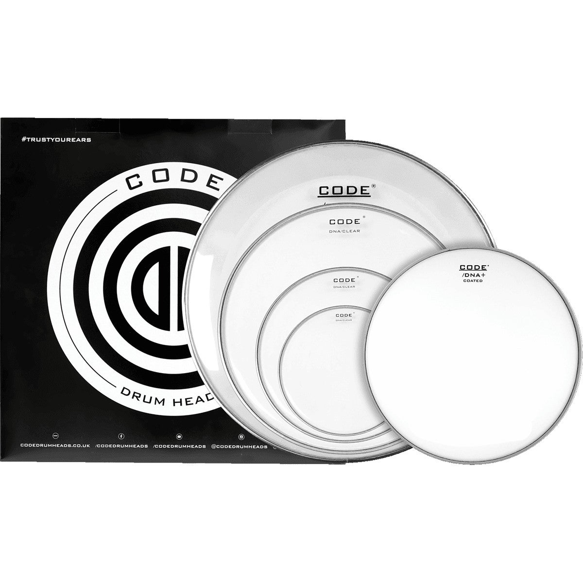 Code Drum Heads DNA Clear Rock Set 10-12-16-14-22 | Bax Music