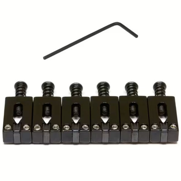 Graph Tech PG 8220 0B String Saver PRS Style Saddles 6-String Sillines de acero cepillado, negro (6 piezas)