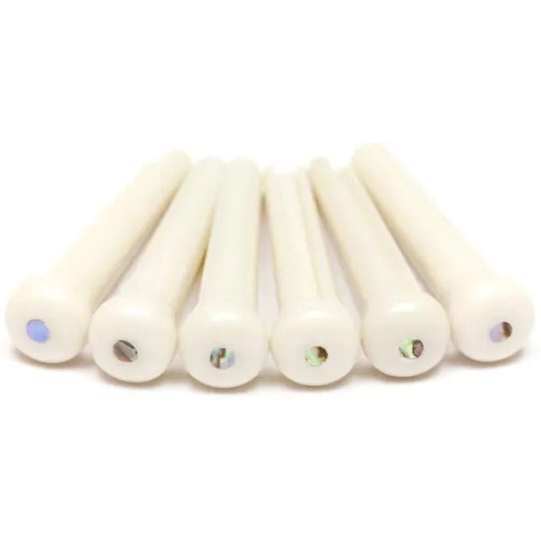 Graph Tech PP 1182 00 TUSQ Traditional Style Bridge Pins blanco con incrustaciones de concha paua (6 piezas)