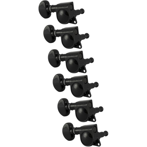 Grover 305 BCL6 Mid-Size Rotomatics w Round Button Black Chrome Afinadores de guitarra, 6 en línea, zurdos