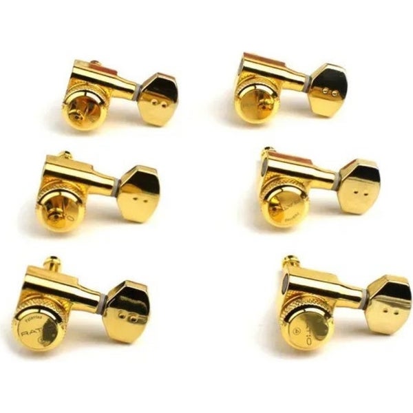 Graph Tech PRL 8721 G0 Ratio Electric Locking Machine Heads con mini botón contemporáneo, 6 en línea, lado de los graves, izquierdo, dorado