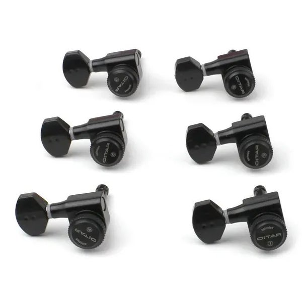 Graph Tech PRL 8721 LB0 Ratio Electric Locking Machine Heads con mini botón contemporáneo - 6 en línea, zurdo, negro