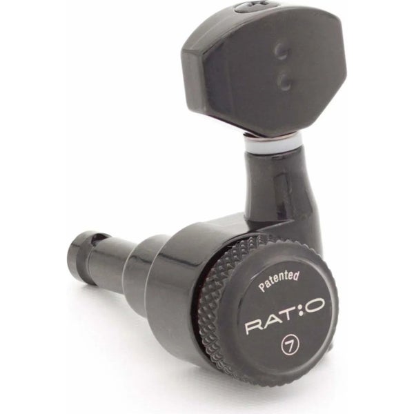 Graph Tech PRL 8721 LB7 Ratio Electric Locking Machine Heads con mini botón contemporáneo - 7 en línea, zurdo, negro