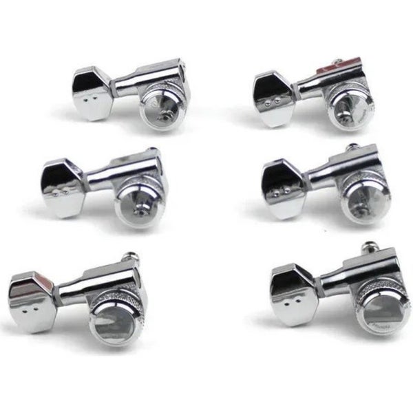 Graph Tech PRL 8721 LC0 Ratio Electric Locking Machine Heads con mini botón contemporáneo - 6 en línea, para zurdos, cromado