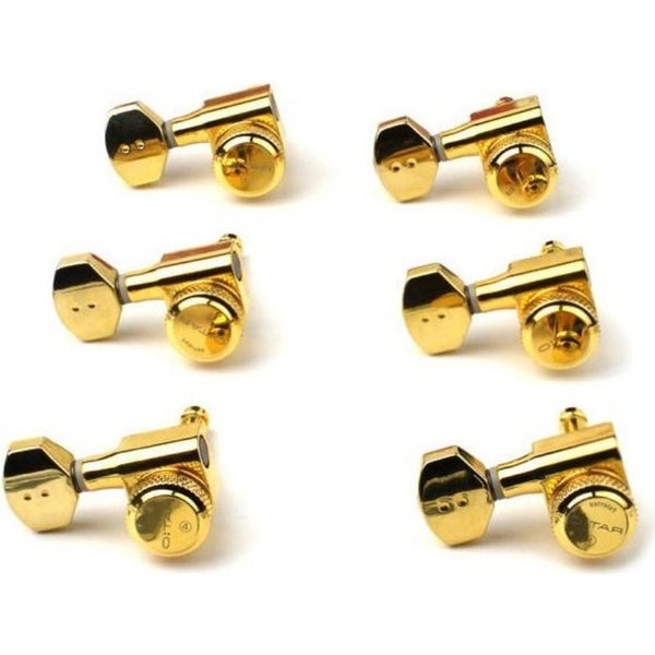 Graph Tech PRL 8721 LG0 Ratio Electric Locking Machine Heads con mini botón contemporáneo - 6 en línea, zurdo, dorado