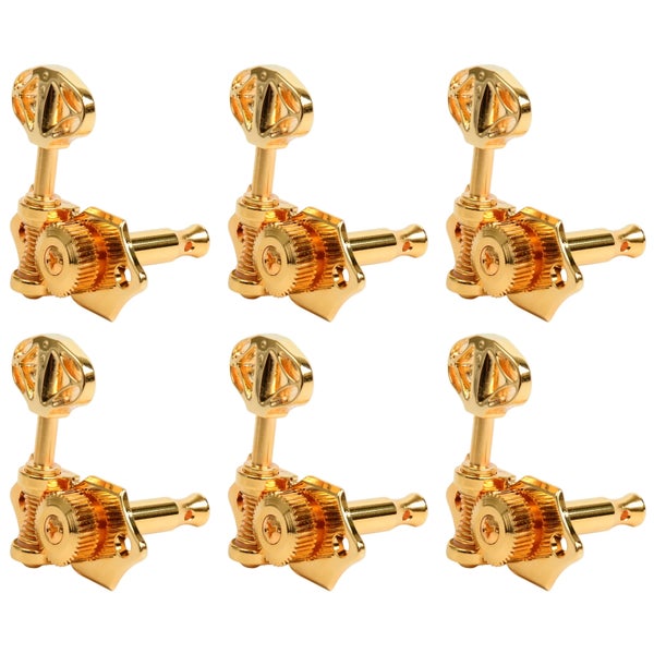 Graph Tech PRN 3411 G0 Ratio Acoustic Guitar Machine Heads Öppen rygg med skelettknapp - 3 + 3 - Guld