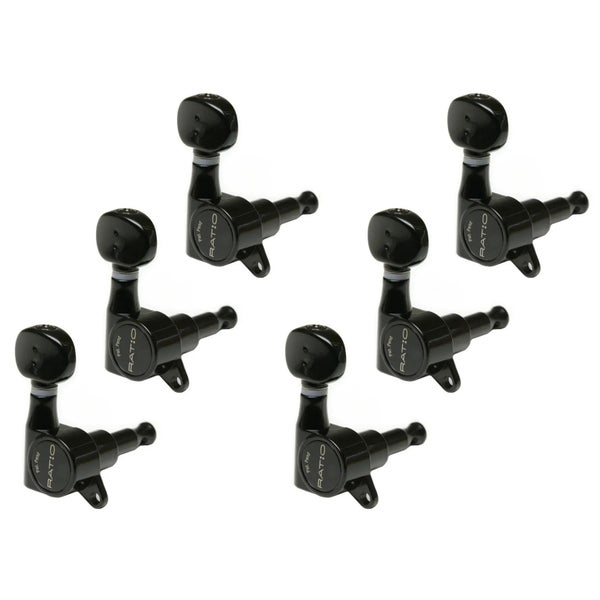 Graph Tech PRN 4731 B0 Ratio Electric Guitar Machine Heads con pulsante classico Offset 6-in-linea, lato basso, sinistro, nero