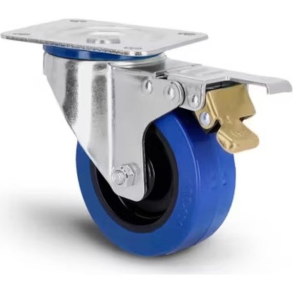Adam Hall 372101 Swivel castor 100 mm, avec roue bleue et frein A/B
