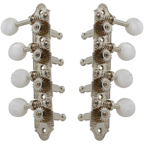 Grover 409FN Professional Mandolin Standard "F"-Style Machine Head con botón Pearloid - Estándar, 4 + 4 - Níquel