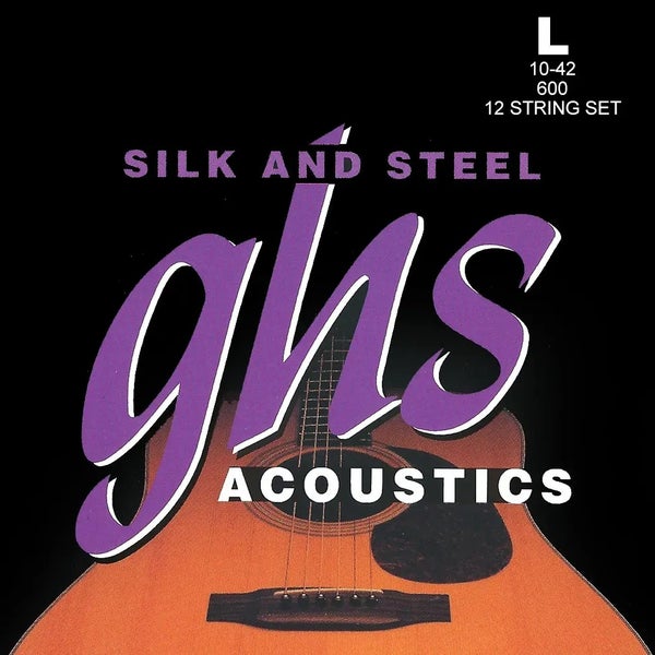 GHS Silk and Steel 600 Light .010-.042 Acoustic Guitar 12-String Jeu de cordes en cuivre plaqué argent pour guitare western