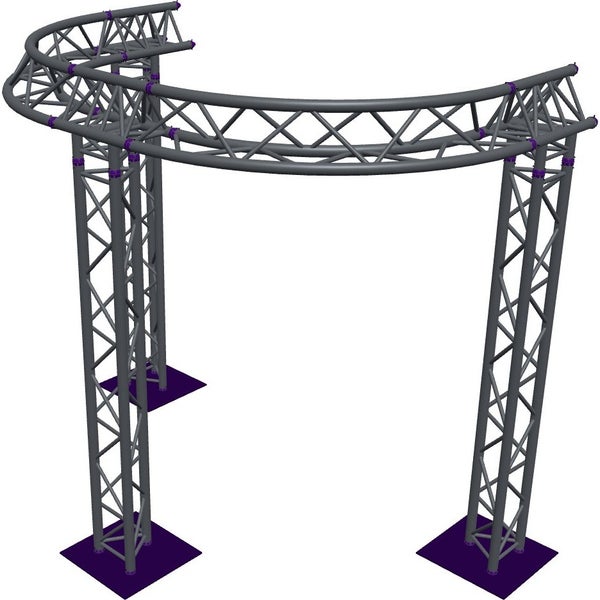 Altura FA33-CIRH-Ø2-H2.5-AU-S Estructura triangular semicircular Ø 2 × 2,5 m, plateada, con ángulo en T y vértice hacia arriba