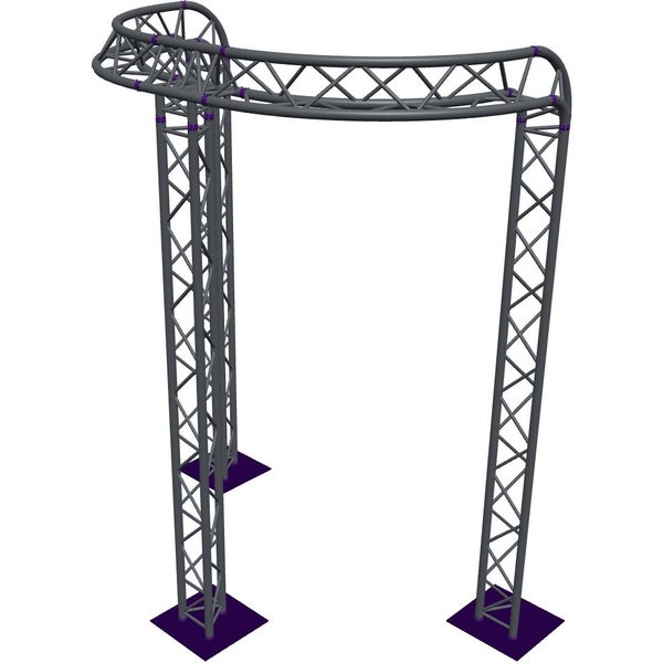 Altura FA33-CIRH-Ø2-H3.5-C21R-AU-S Estructura triangular semicircular Ø2×3,5 m, color plata, curvada a 90°, vértice hacia arriba