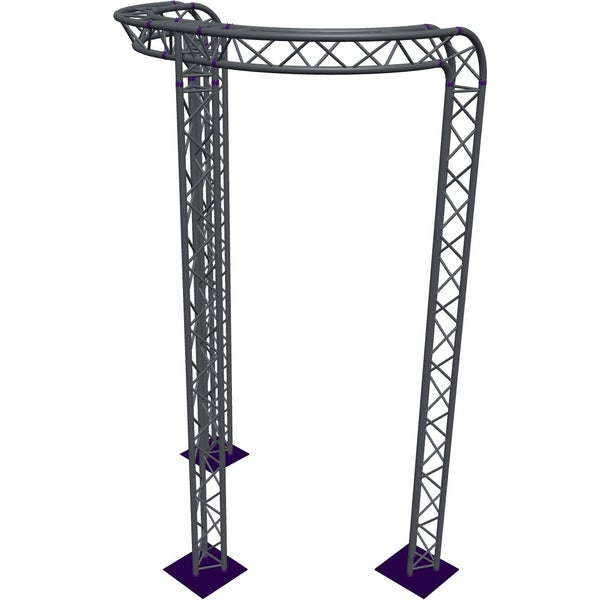 Altura FA33-CIRH-Ø2-H4.5-C21R-AD-S ½-circle triangular truss, Ø2×4.5m, silver, 90° bend, apex down