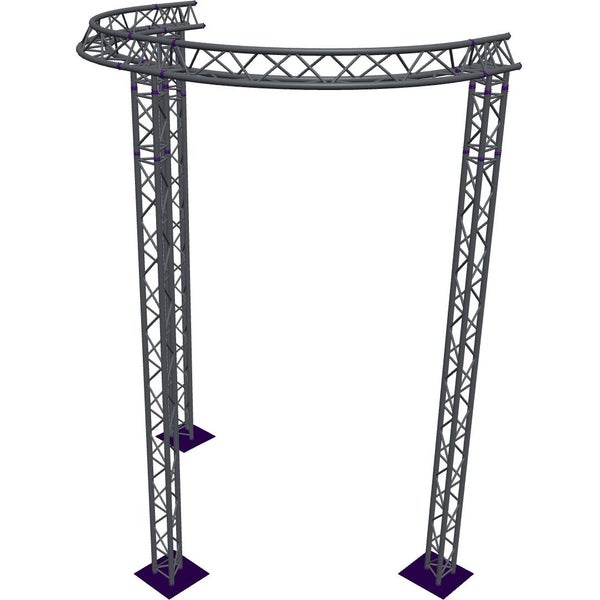 Altura FA33-CIRH-Ø3-H5-AU-S Estructura triangular semicircular de Ø3 × 5 m, color plata, con ángulo en T y vértice hacia arriba