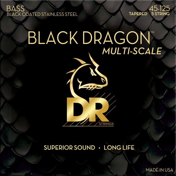 DR Strings DBSMB5-45 Black Dragon 5-String Light 45-125 Tapered Jeu de cordes Multi-Scale pour guitare basse électrique à 5 cordes