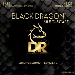 DR Strings DBSMB5-45 Black Dragon 5-String Light 45-125 Tapered Jeu de cordes Multi-Scale pour guitare basse électrique à 5 cordes