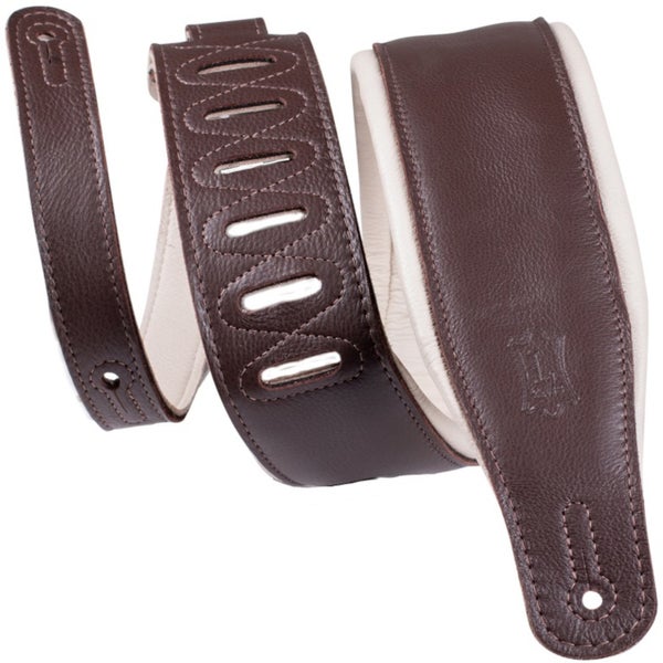 Levys Leathers M26GP-DBR-CRM Staple Series Padded Leather 8.25 cm Dark Brown-Cream gewatteerde leren gitaarband