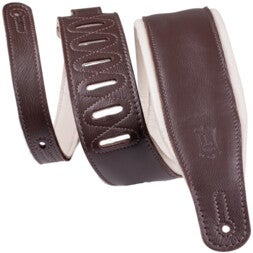 Levys Leathers M26GP-DBR-CRM Staple Series Padded Leather 8.25 cm Dark Brown-Cream gewatteerde leren gitaarband