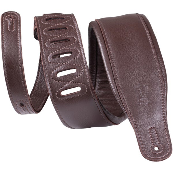 Levys Leathers M26GP-DBR-DBR Staple Series Padded Leather 8.25 cm Dark Brown-Dark Brown gewatteerde leren gitaarband