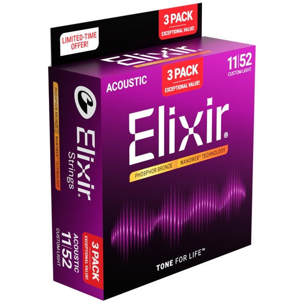 Elixir 16544 3-Pack Phosphor Bronze Nanoweb 11-52 (16027)