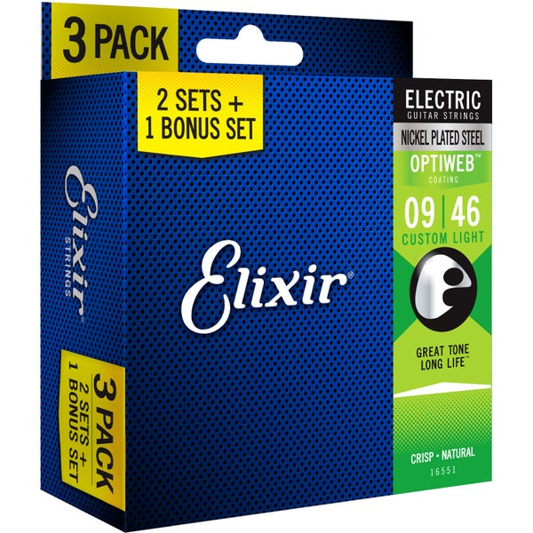Elixir 16551 3-Pack Electric Optiweb Custom Light 9-46 (19027)