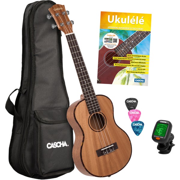Cascha HH 2049 FR Premium Mahogany tenor ukulele set (French)