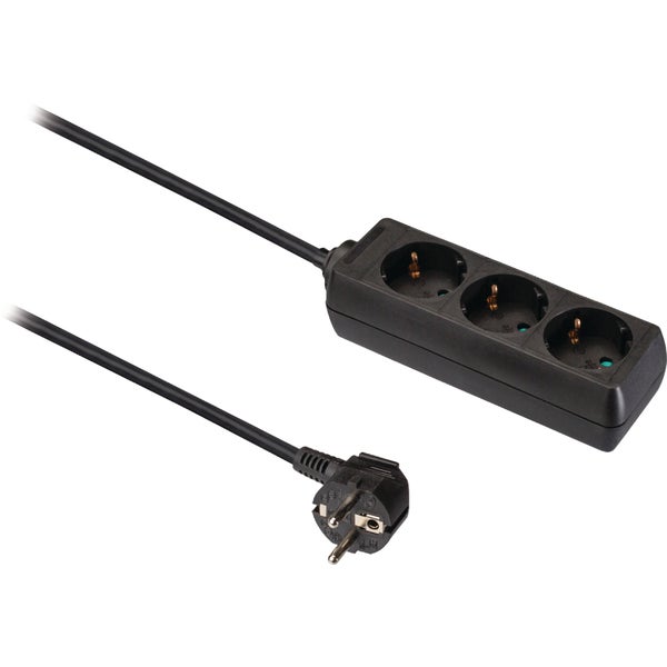 Valueline 3-way schuko multi-power strip, black with 3 metre cable