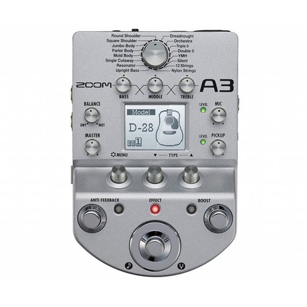 Zoom A3 preamplificatore e pedale effetti per chitarra acustica