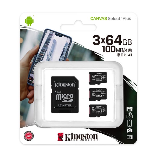 Kingston Canvas Select Plus 3x 64GB microSD Card + Adapter