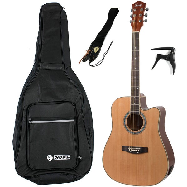 Fazley FE118CN guitare folk électro-acoustique + housse + sangle + capodastre