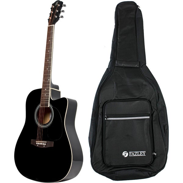 Fazley W50CBK guitare acoustique folk noire + housse