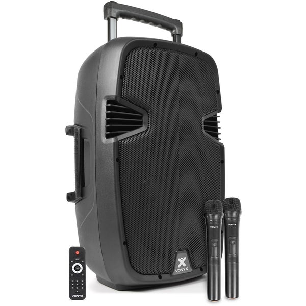 Vonyx SPJ-PA912 500W mobiele accu-speaker met twee draadloze microfoons