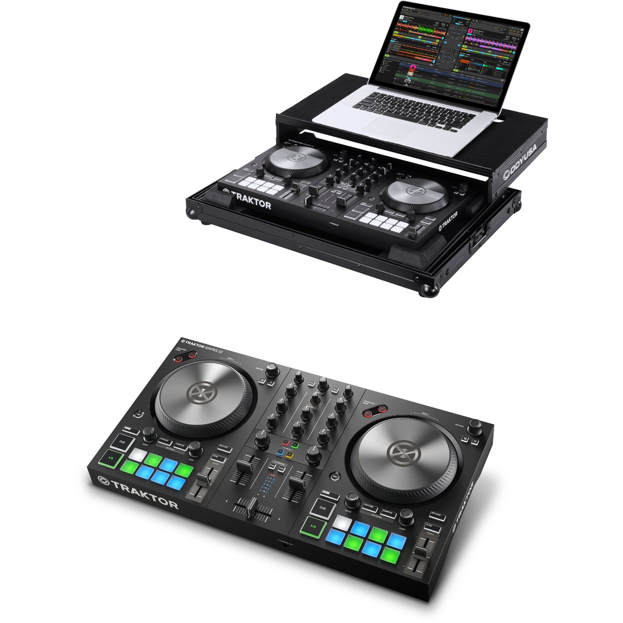 Native Instruments Traktor Kontrol S2 MK3 + Odyssey FRGSTKS2MK3BL Flight Case