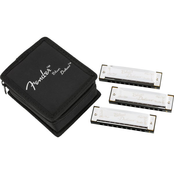 Fender Blues Deluxe Harmonica 3-Pack med förvaringspåse
