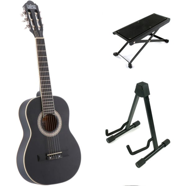 LaPaz C30BK guitare classique taille 1/2 noire + stand + repose-pied