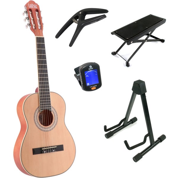 LaPaz C30N guitare classique format 1/2 Natural + stand + accessoires
