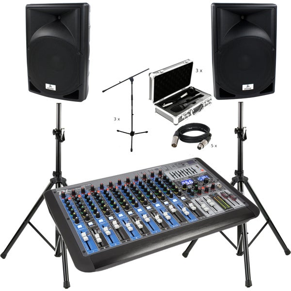 Power Dynamics PDM-S1604 set met speakers, microfoons en statieven