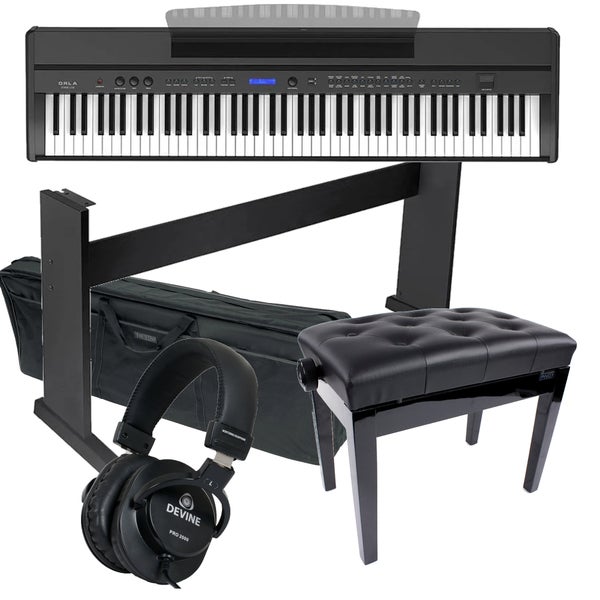 ORLA SP340/BK Stage Concert Digital Piano (Black) + Frame, Piano Bench, Bag and Headphones