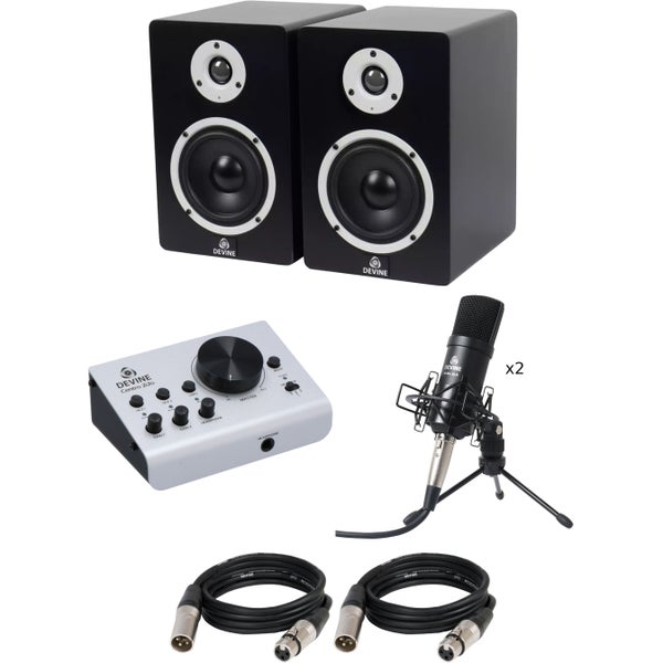 Devine Centro 2i2o Recording Bundle with Monitors, Cables and Two Microphones