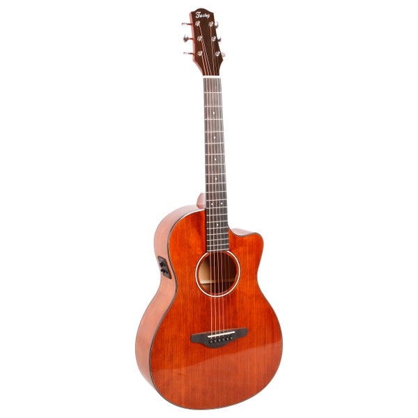 Fazley W120-CPR-P ColourTune guitare électro-acoustique à pan coupé avec housse (rouge)