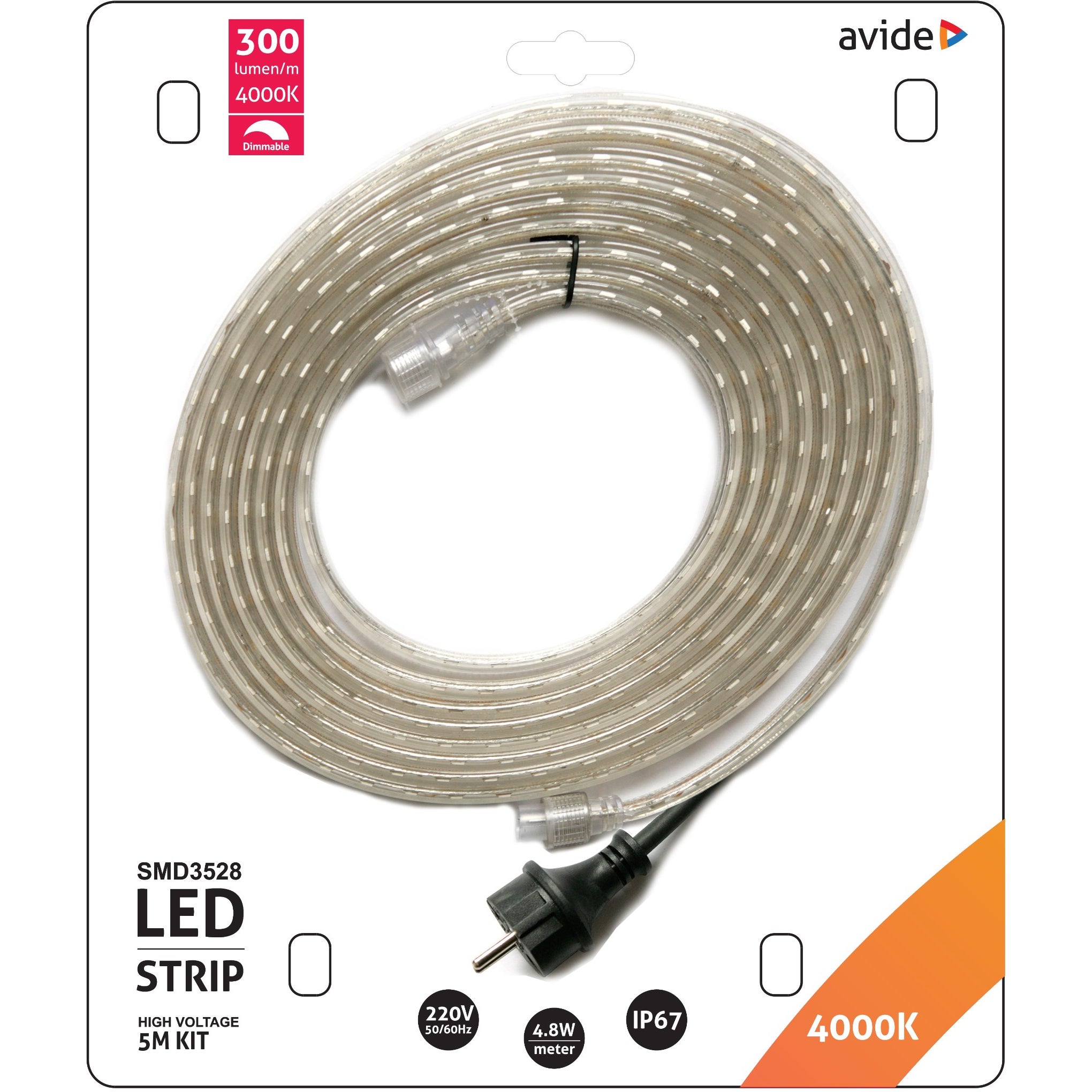 Avide LED Strip 220V 4.8W NW 5m | Bax Music